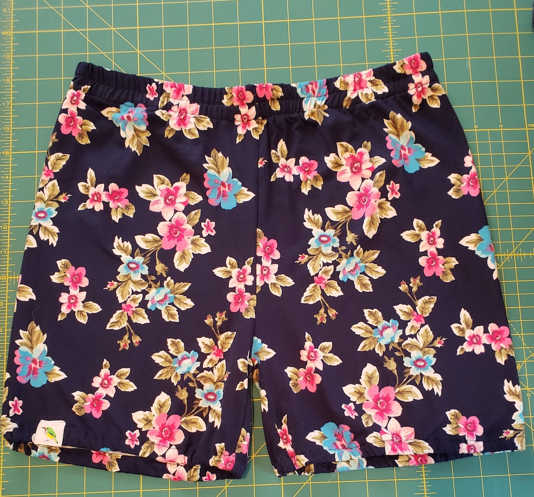Navy Blue Spandex Flower Shorts Etsy