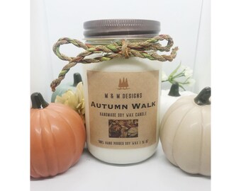 Bougie de soja parfumée d’automne, bougie d’automne, bougie de soja faite à la main, promenade d’automne, feuilles mortes, épice à la cannelle, bougie de 16 oz, bougie naturelle