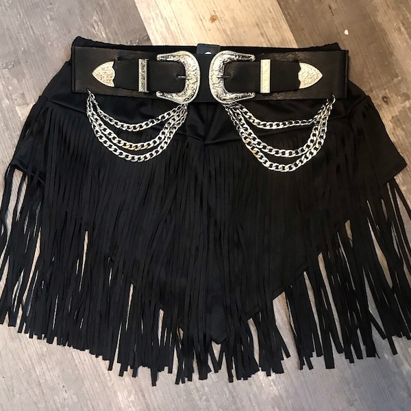 High waisted fringe shorts, vintage fringe skirt.