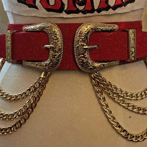 Gold Vintage big concho belt with chains, Faux leather.