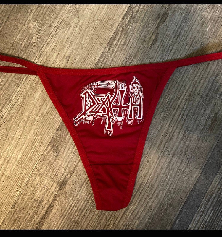 Heavy metal thongs, V-string thongs, costume thongs.