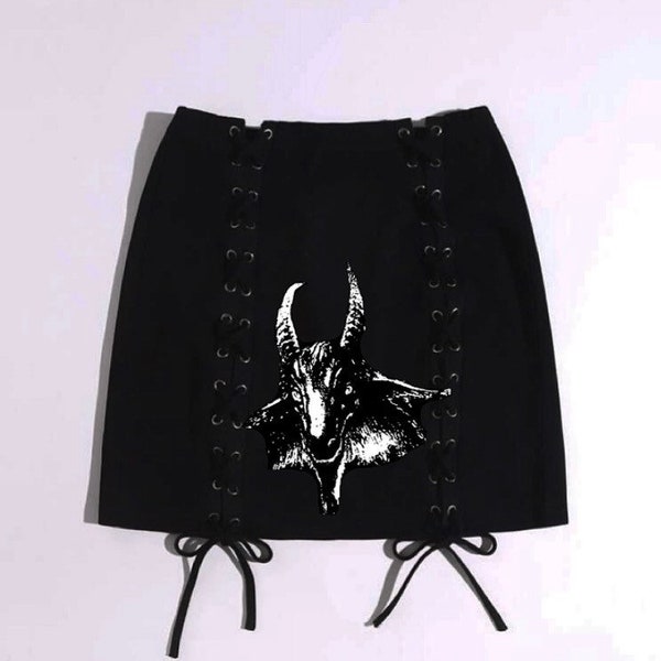 Black laced up skirt, heavy Metal fashion.