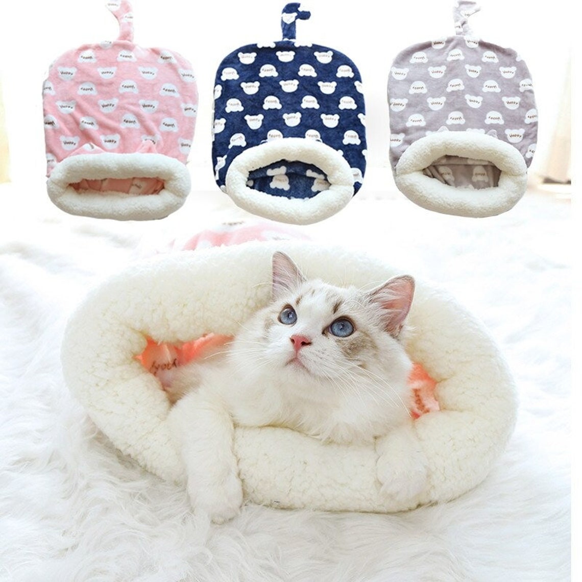 Warm Cat Sleeping Bag Nest Sleep Pouch Sack Coral Fleece for Etsy