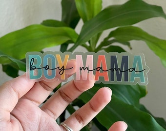 Boy Mama leopard Clear vinyl glossy Sticker dishwasher/waterproof, teacher sticker, mom, boy mom, girl mom, laptop sticker, rainbow