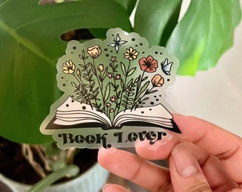 Book Lover Clear vinyl glossy Sticker dishwasher/waterproof, teacher sticker, bookish, floral stickers