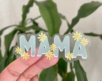 Blue Floral Mama, Clear vinyl glossy Sticker dishwasher/waterproof,