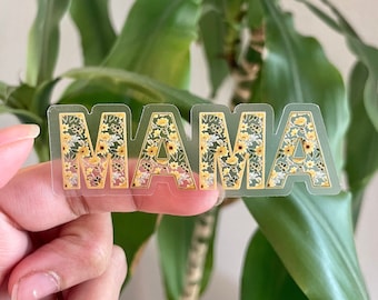Sunflower Floral Mama, Clear vinyl glossy Sticker dishwasher/waterproof,