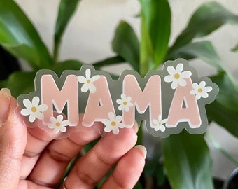 Daisy Pink Mama, Clear vinyl glossy Sticker dishwasher/waterproof