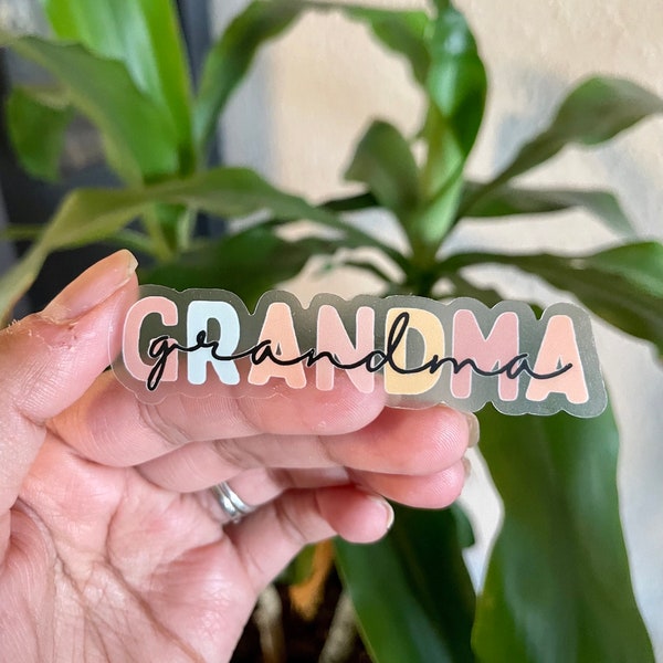 Grandma Clear Matte Sticker dishwasher/waterproof, nana, laptop sticker, bumper, pastel boho
