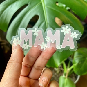 Lavender Flower Mama, Clear vinyl glossy Sticker dishwasher/waterproof, mom
