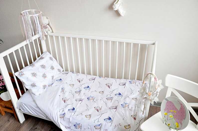 Birds bedding set Toddler duvet cover Baby cot bedding Etsy