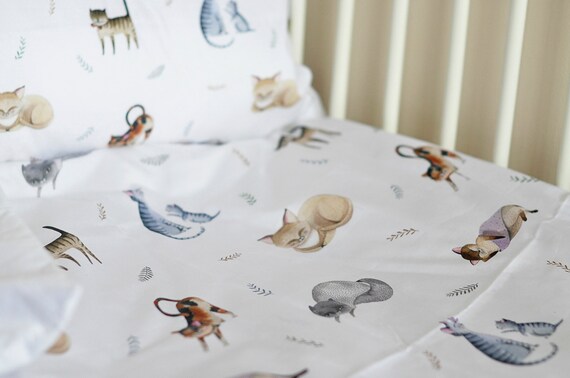 Cats Crib Bedding Set Toddler Duvet Cover Cat Lover Gift Etsy
