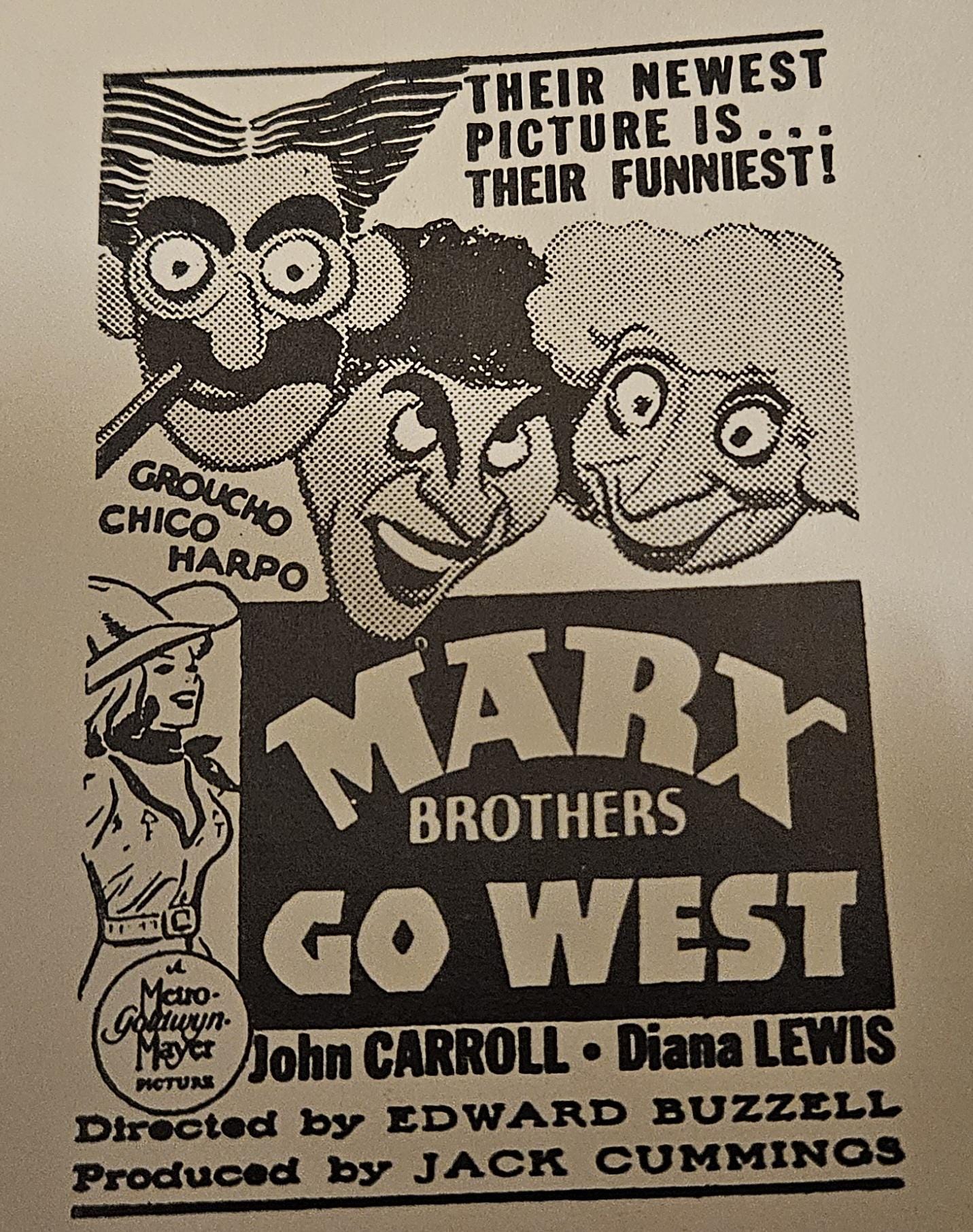 Marx Bros "Go west". Press Sheet & Movie Book.