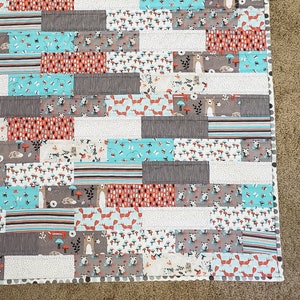 Wald Baby Quilt, Fuchs, Eule, Bär, grau, Orange, Petrol