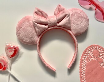 Pink Velvet Mickey Ears, Pink Velvet Mouse Ears, Pink Mickey Mouse Ears, Velvet Butterfly Ears, Butterfly Ears, Y2K Ears,