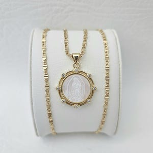 Virgen of Guadalupe Mother of Pearl Gold Plated Necklace