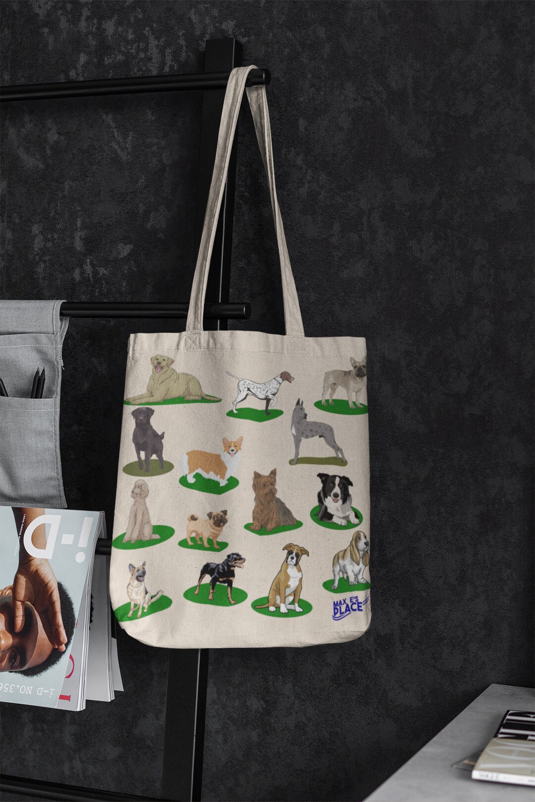 Dog Print Tote Bag, Golden Retriever, Chocolate Lab, Pug, Frenchie