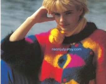 Patrón de tejido de suéter rompecabezas de los 80: jersey de punto colorido (descarga en PDF, instrucciones en inglés)