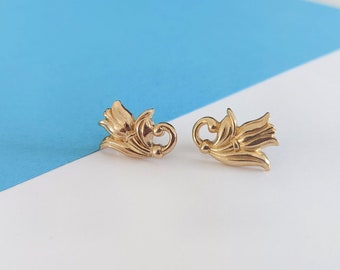 1990 Avon Spring Tulip Pierced Earrings, Small Vintage Flower Studs, Classic Gold Jewellery