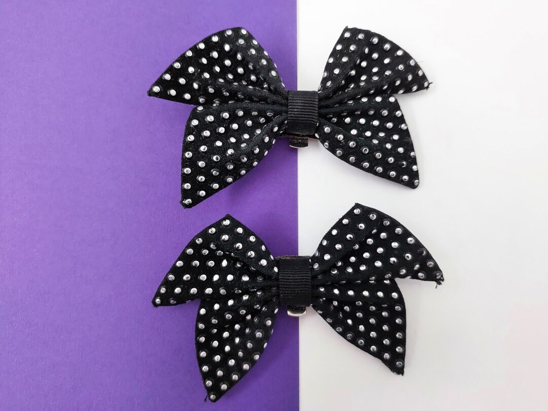 Bluette Black and Silver Shoe Clips 80s Spotted Bows Clipon Etsy