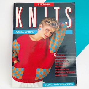 Australian Knits for all Seasons, 1986 Knitting Pattern Book, Colourful Retro Designs