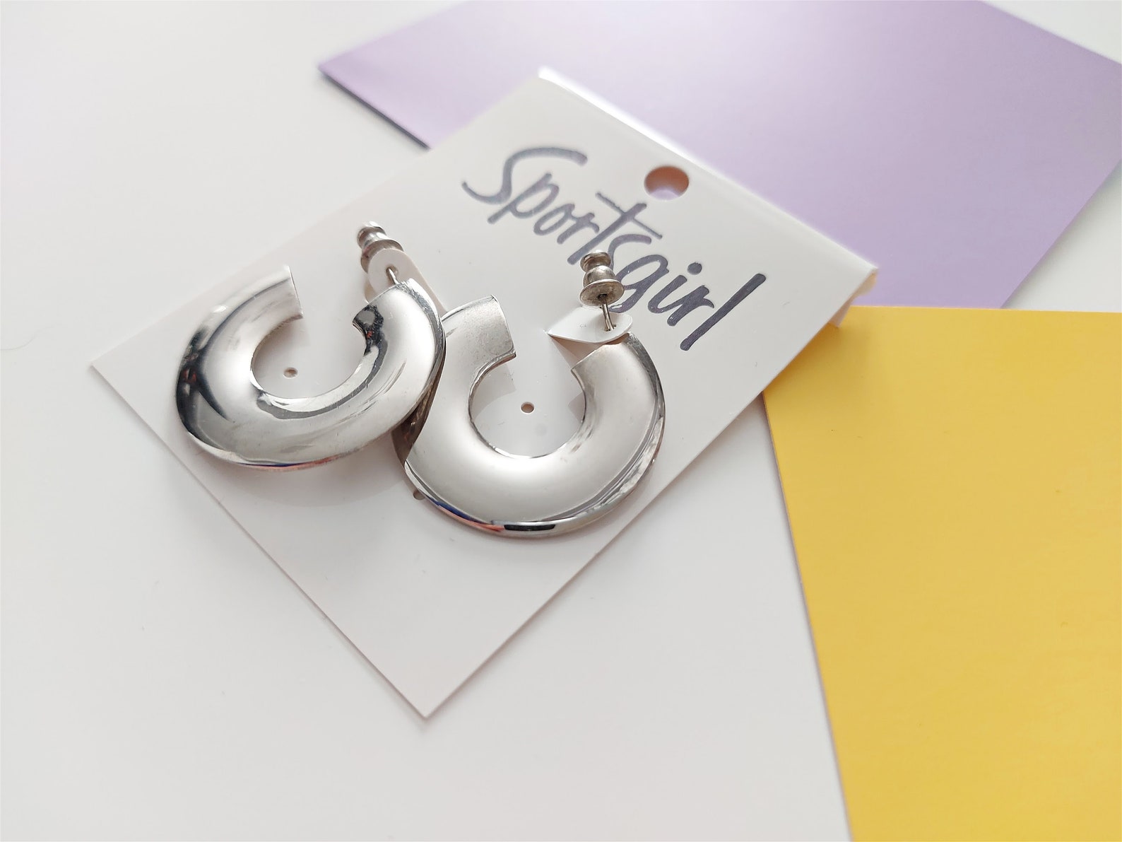 Early 90s Unworn Silver Hoop Earrings, Vintage Sportsgirl Circle Studs