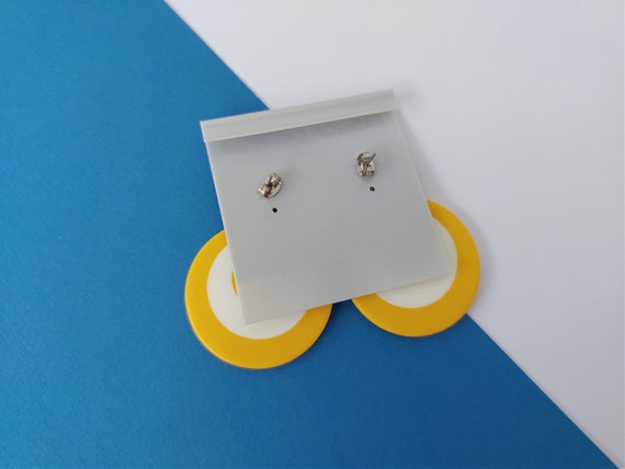 Yellow and White Circle Earrings, Large Plastic D… - image 2