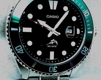 Casio MDV106B-1A3CF, Duro, men's silver S/Steel watch, 200-meter WR custom, anti-reverse Bezel