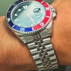 Casio MDV106B-2AVCF, PEPSI, Duro, men's silver S/Steel watch, 200-meter WR custom, anti-reverse Bezel