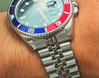 Casio MDV106B-2AVCF, PEPSI, Duro, men's silver S/Steel watch, 200-meter WR custom, anti-reverse Bezel