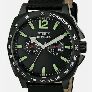 INVICTA 0857 Men's Watch NEW Stainless Steel Black Leather Watch luminous day date