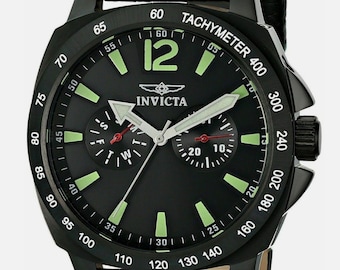 INVICTA 0857 Men's Watch NEW Stainless Steel Black Leather Watch luminous day date