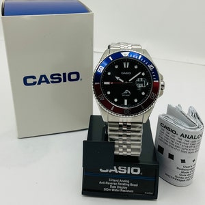 Casio MDV106B-2AVCF, PEPSI, Duro, men's silver S/Steel watch, 200-meter WR custom, anti-reverse Bezel image 4