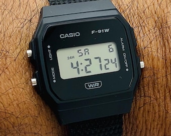 【カスタム版】CASIO F-91W ブラック CASIO カシオ F-91W メンズ 腕時計 日常生活用防水 10年保証