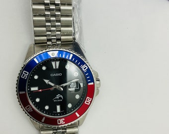 Casio MDV106B-2AVCF, PEPSI, Duro, men&#39;s silver S/Steel watch, 200-meter WR custom, anti-reverse Bezel