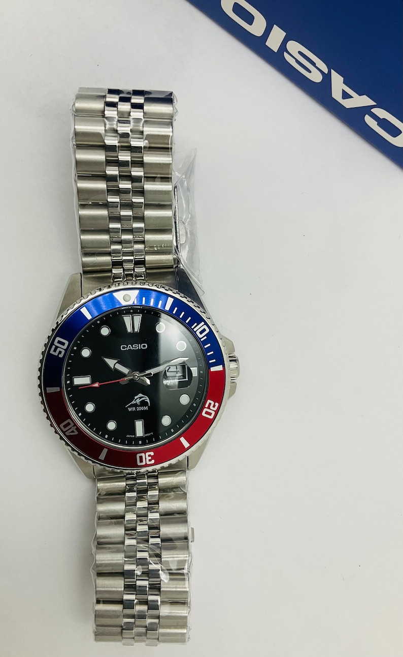 Casio MDV106B-2AVCF, PEPSI, Duro, men's silver S/Steel watch, 200-meter WR custom, anti-reverse Bezel image 2