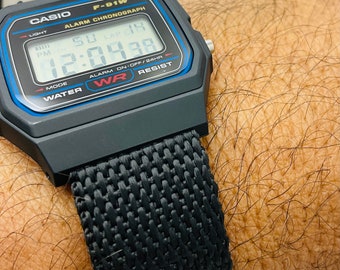 カシオ F-91W-1 デジタルウォッチ（カスタムナイロンバンド付き