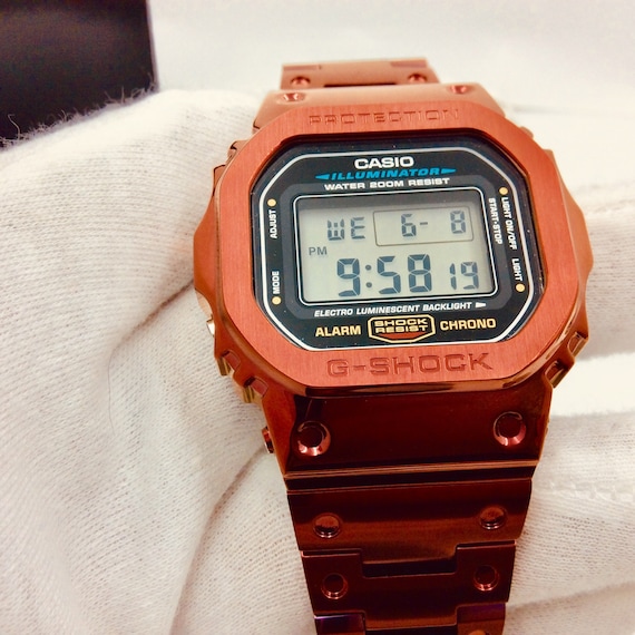 Casio G-shock DW5600E Custom Full Metal Red Stainless Steel Nice 