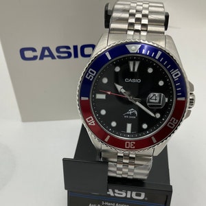 Casio MDV106B-2AVCF, PEPSI, Duro, men's silver S/Steel watch, 200-meter WR custom, anti-reverse Bezel image 8
