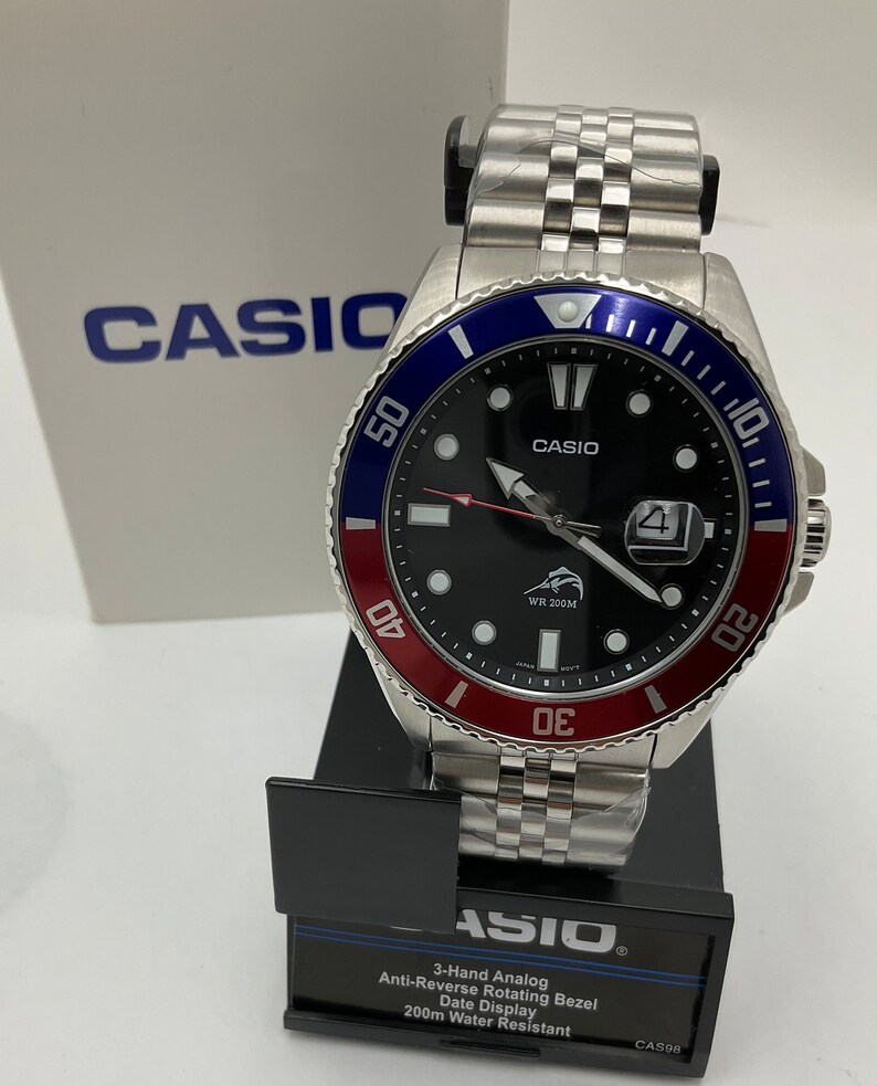 Casio MDV106B-2AVCF, PEPSI, Duro, men's silver S/Steel watch, 200-meter WR custom, anti-reverse Bezel image 8