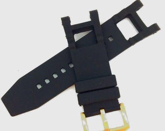 28mm New black rubber watch strap band for Invicta  subaqua Noma III 6043 Gold Plated Buckle