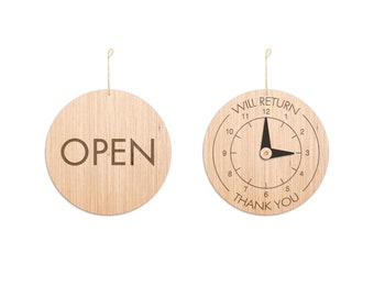Reversible Open Sign / Be Back Soon Sign / "Will Return" Sign / Clock Sign / Office Decor / Business Sign / Lunch Break Sign / Stepping Out