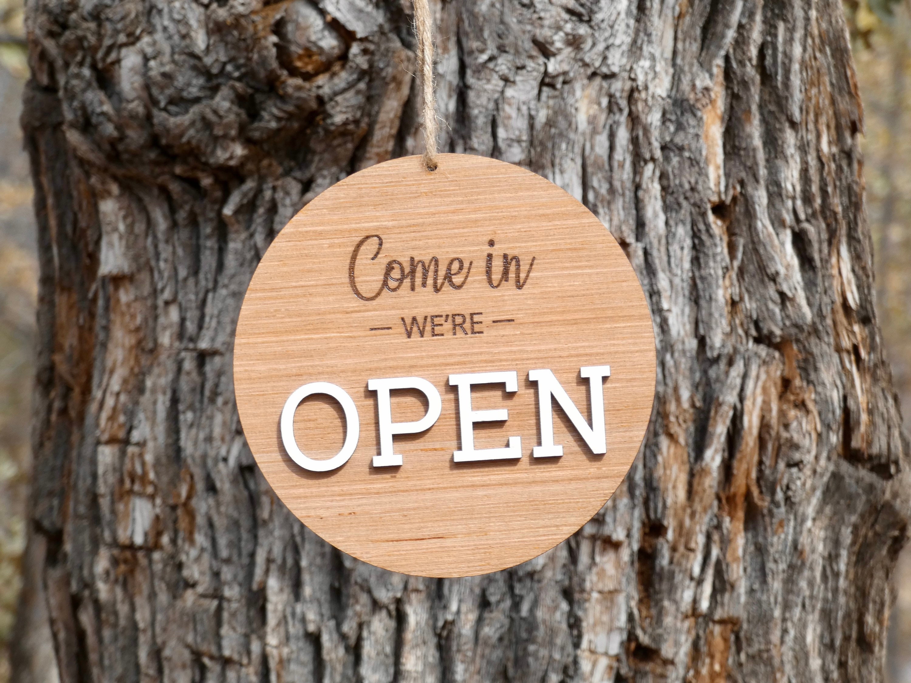 We're Open / Closed Sign : Personalized Modern Rustic Business Wood Door