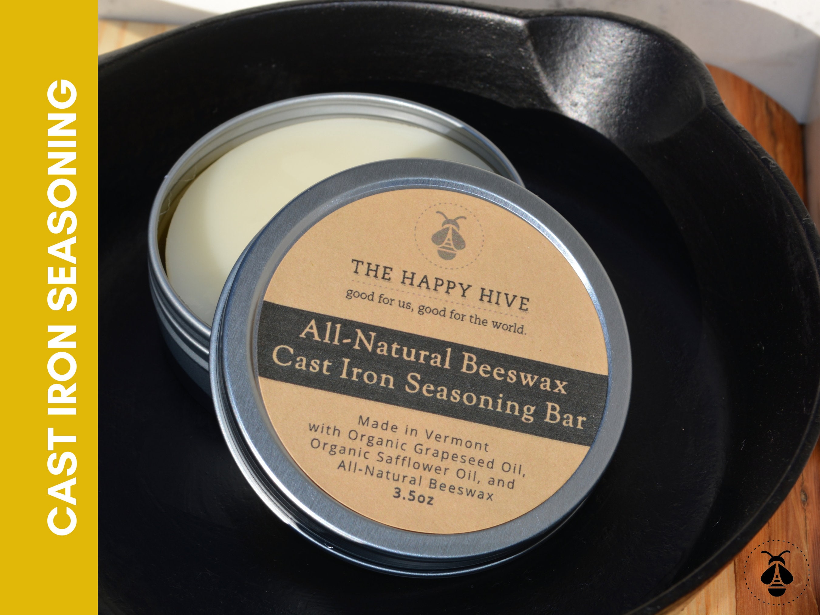 Beeswax Cast Iron Seasoning Bar 3.5oz With Grapeseed Oil and Etsy