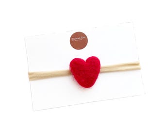 felted heart Valentines bow || headband or clip-in