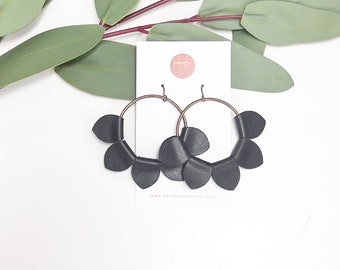 Nella | black leather petal earring