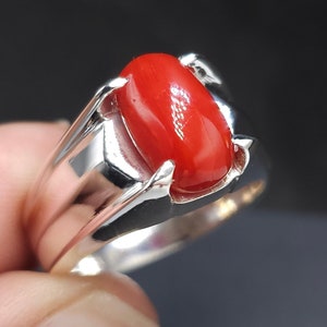 Mens Natural Red Coral Ring Original Marjan Ring Real Marjan Gemstone Ring 925 Red Coral Ring Sterling Silver Bohemian Ring Natural Gemstone