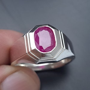 Mens Ruby Ring, Handmade 925 Sterling Silver, Afghanistan Ruby