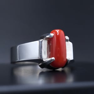 Coral Marjan Ring 925 Sterling Silver Magnificent Men&#39;s Handmade Silver Ring Moonga Stones Bague Deep Red Coral Stones Real Gemstone Rings