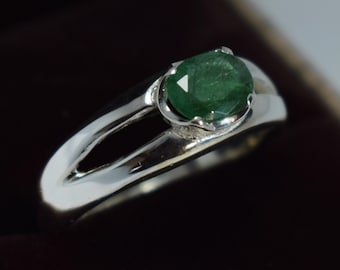 Panjsher Emerald Sterling Silver Ring - Afghanistan Green Gemstone